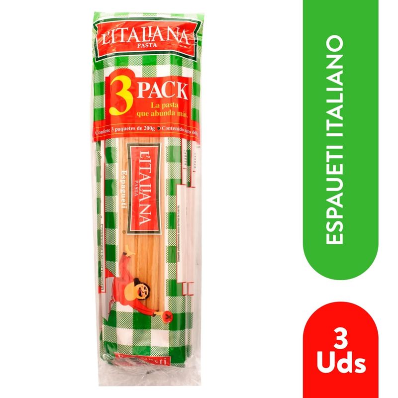Pasta L'Italiana espagueti 3 Pack - 600 g