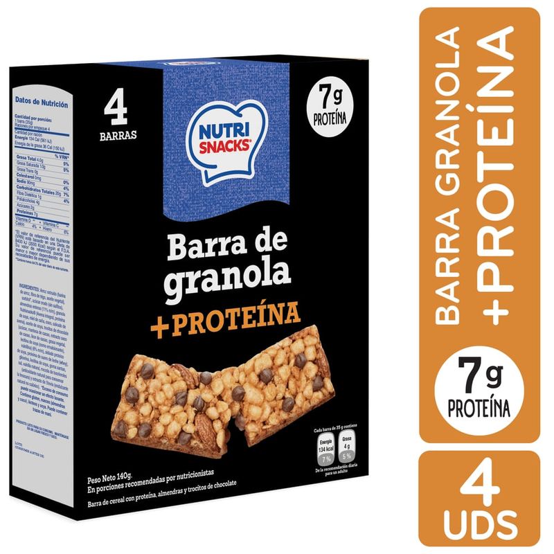 Barras Nutrisnacks de granola + proteína con almendras y trocitos de chocolate - 140 g