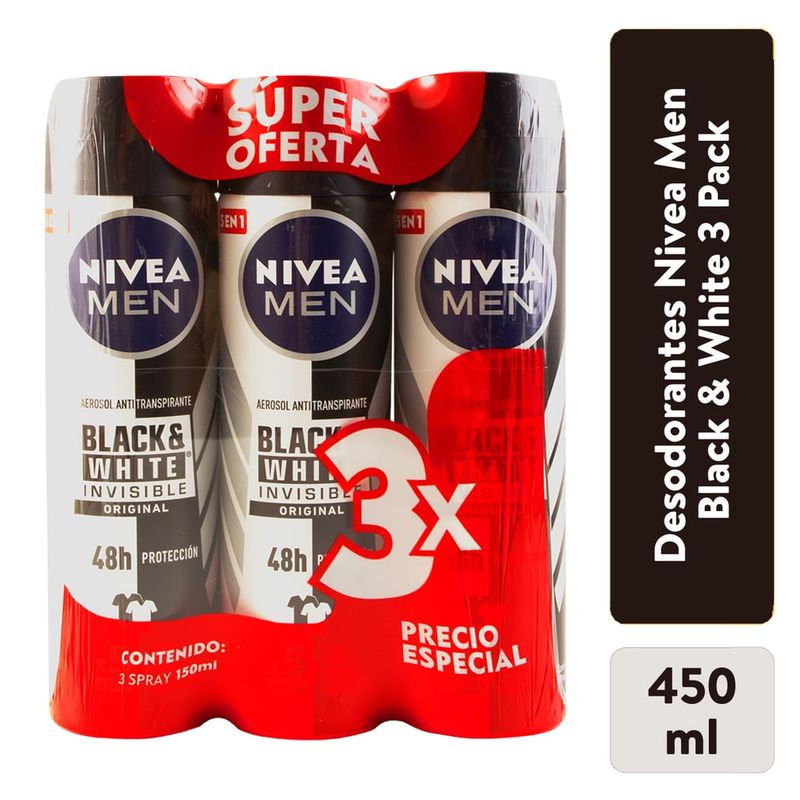 Desodorante Nivea Men Spray 3 Pack Black & White Power -450ml