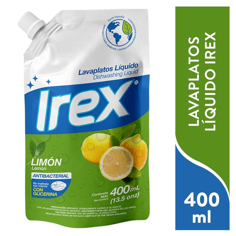 Lavaplatos Líquido Irex Antibacterial, Con Glicerina - 400ml