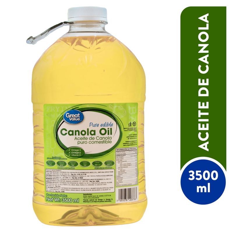 Aceite Great Value De Canola Puro Comestible - 3500 ml