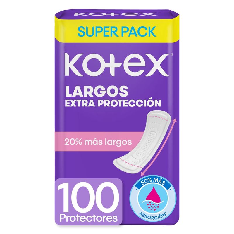 Protectores Diarios Kotex Largos - 100 Unidades