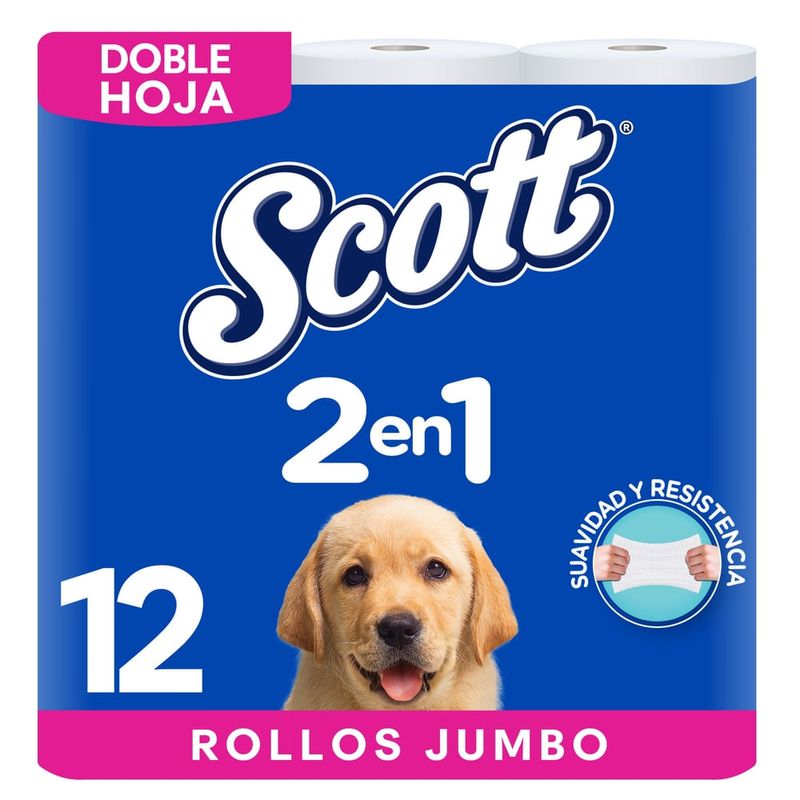 Papel Higiénico Scott 2 en 1 Doble Hoja  - 12 Rollos