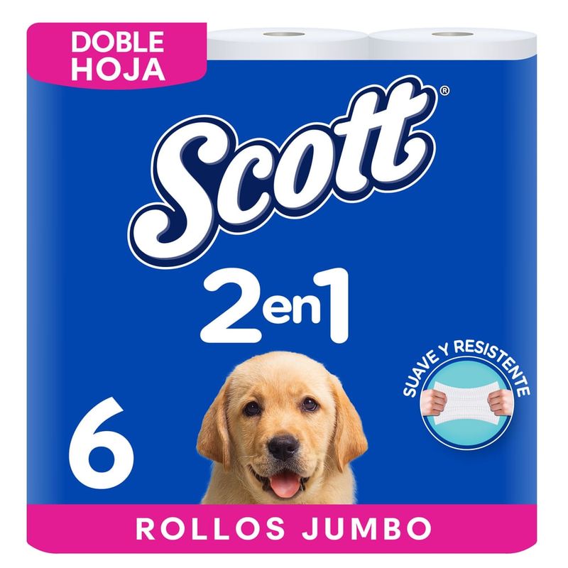 Papel Higiénico Scott 2 en 1 Doble Hoja - 6 Rollos
