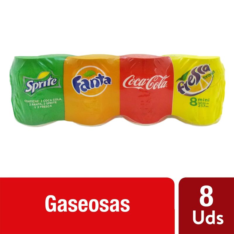 Gaseosa Coca Cola+Sprite+Fanta+Fresca mini lata - 1896 ml