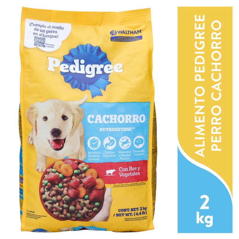 Alimento Pedigree con calcio para perros cachorros sabor res con vegetales - 2 kg