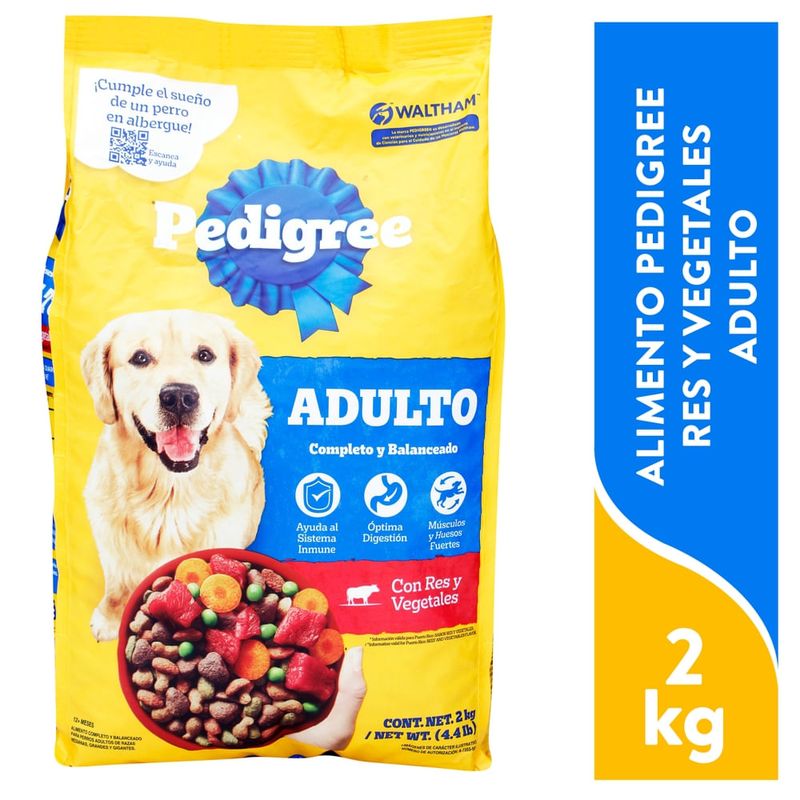 Alimento Pedigree para perros adultos res y vegetales razas medianas, grandes y gigantes - 2 kg