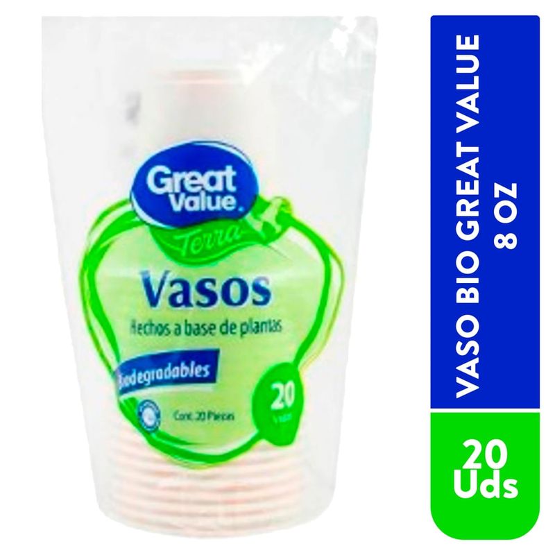 Vaso Bio Great Value 8 onzas 20 unidades