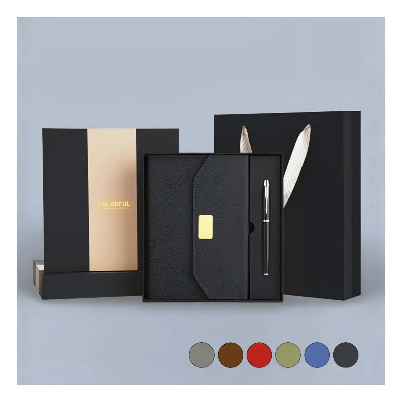 AGENDA COLORFUL CON CAJA/PLUMA Y CIERRE MAGNETICO NEGRO