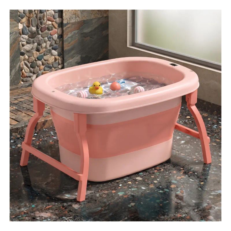 TINA PLEGABLE PARA BEBE CON TERMOMETRO ROSADA