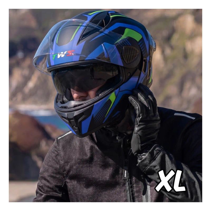 CASCO PARA MOTO TWS MOD WLT-167 NEGRO Y AZUL MATE TALLA XL
