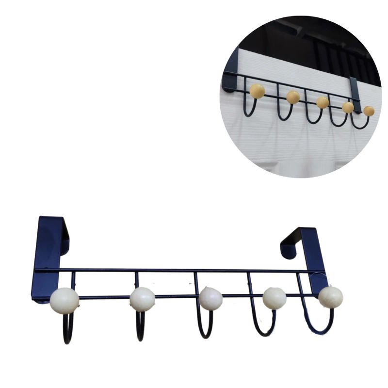 PERCHERO PARA PUERTA 5 GANCHOS METAL/MADERA