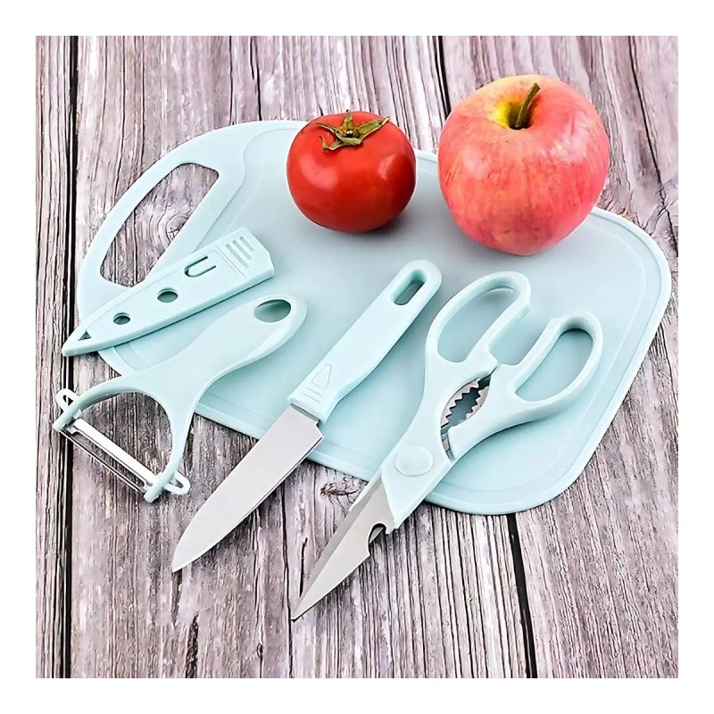 CUCHILLO TIJERA PELAPAPAS Y TABLA SET 4 UNID