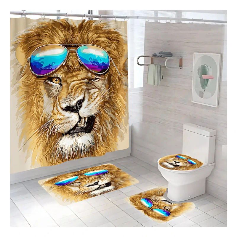 ALFOMBRA Y CORTINA PARA BAÑOS SET 4 EN 1