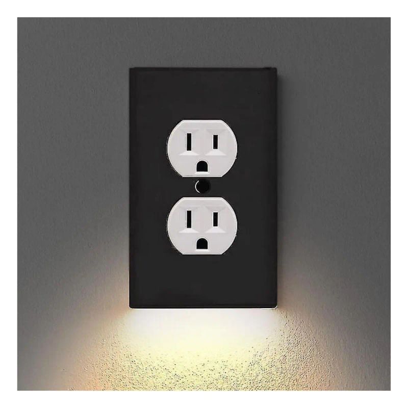 TAPA TOMACORRIENTE C/SENSOR Y LED NEGRO RECTANGULAR
