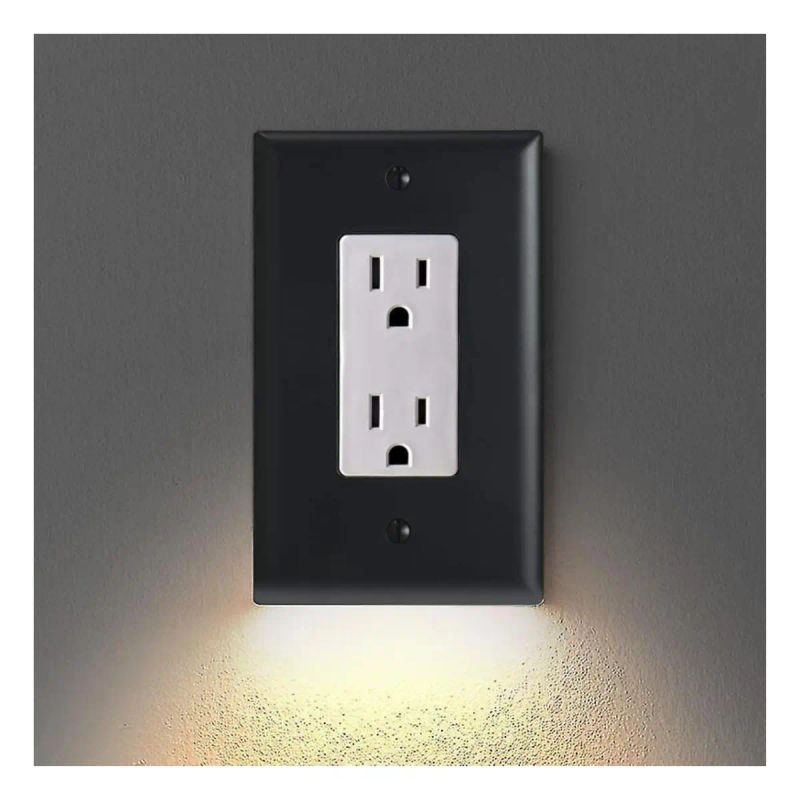TAPA TOMACORRIENTE C/SENSOR Y LED NEGRO CUADRADO