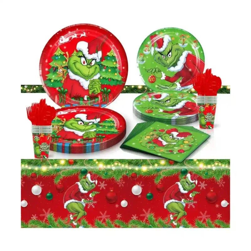 SET DE 10 PLATOS Y VASOS DESECHABLE PARA NAVIDAD 81 PZAS