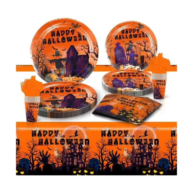 SET DE 10 PZAS PLATOS Y VASOS DESECHABLE PARA HALLOWEEN