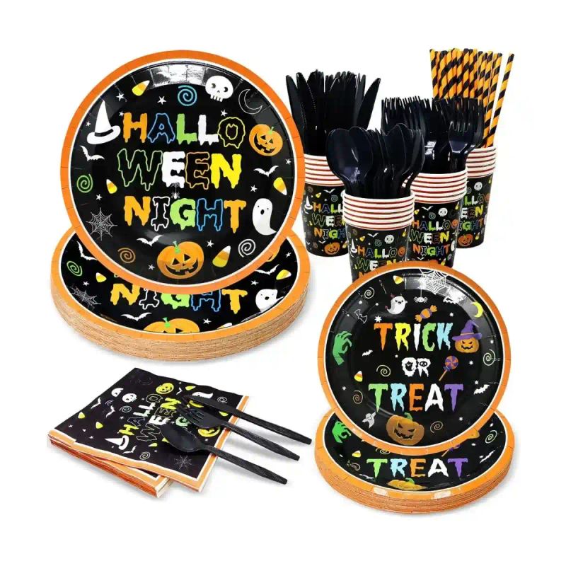 SET DE PLATOS Y VASOS DESECHABLE PARA HALLOWEEN