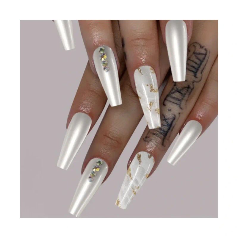 SET DE UÑAS 30 U GOMA Y STICK BLANCO/PIEDRA/BRILLA (6936505103042)