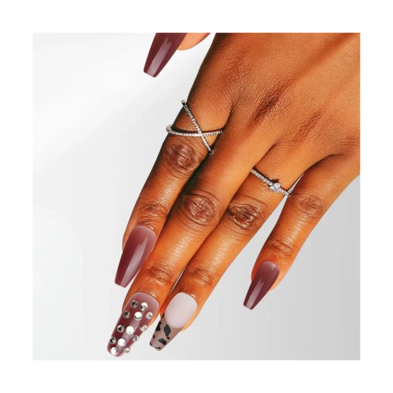 SET DE UÑAS 30 U GOMA Y STICK ROJO PIEDRA/ANIMAL PRINT (6936505103578)