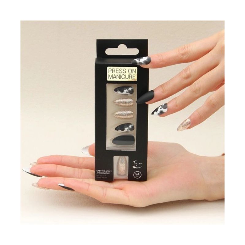 SET DE UÑAS 24 GOMA Y STICK NEGRO/ESCARCHA (6936505108320)