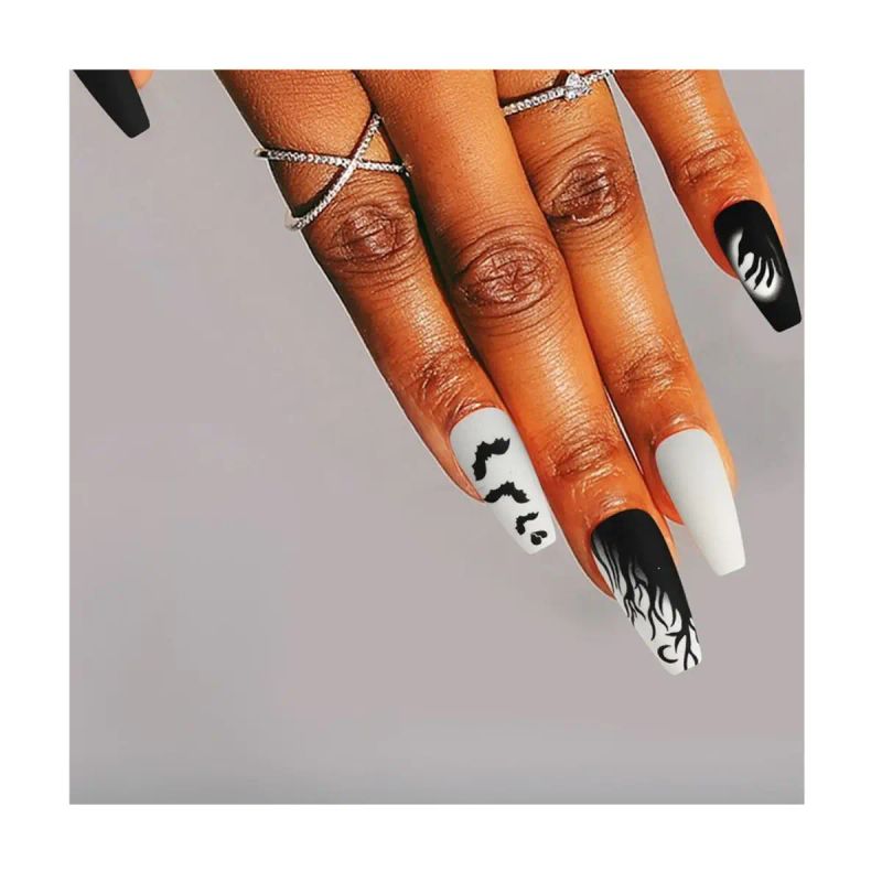 SET DE UÑAS 30 U GOMA Y STICK HALLOWEEN B/N (6936505105220)