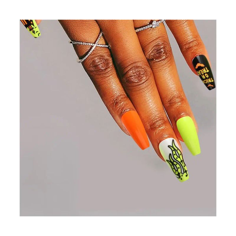 SET DE UÑAS 30 U GOMA Y STICK HALLOW VERDE/NARANJA (6936505105244)