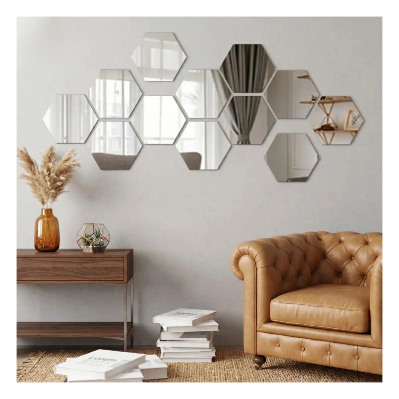 ESPEJO ACRILICO HEXAGONAL SET DE 12 PZAS