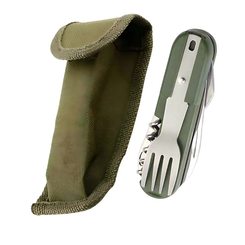 NAVAJA DE CAMPING CON CUBIERTOS ESTUCHE DE NYLON DELUX