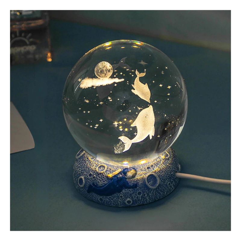 LAMPARA DE MESA ESFERA DE CRISTAL DELFIN