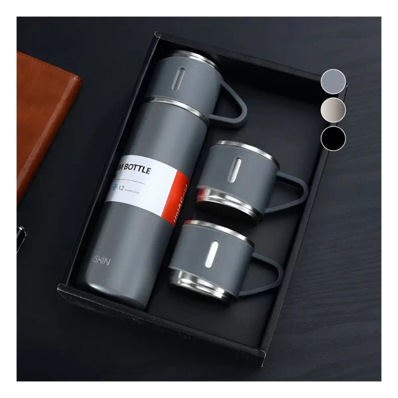 SET DE TERMO 500ML ALUM CON 3 TAZAS plateado