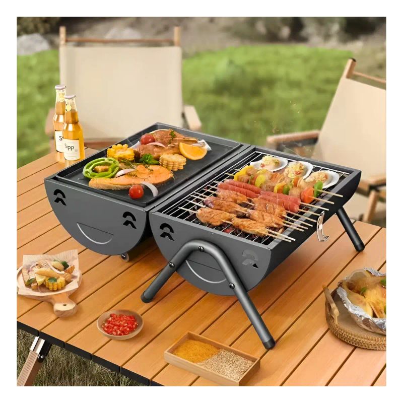 PARRILLA PORTATIL TIPO BARRIL CON PLANCHA  K-707