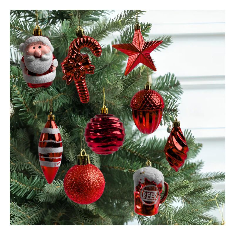 BAMBALINAS DE NAVIDAD SET 16 PZAS SANTA/LAGRIMAS/BASTON