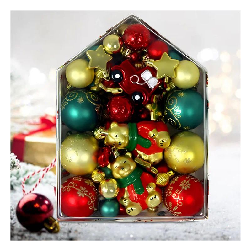 BAMBALINAS DE NAVIDAD SET 72 PZAS BOLAS/OSOS/CARRITO MIXTO