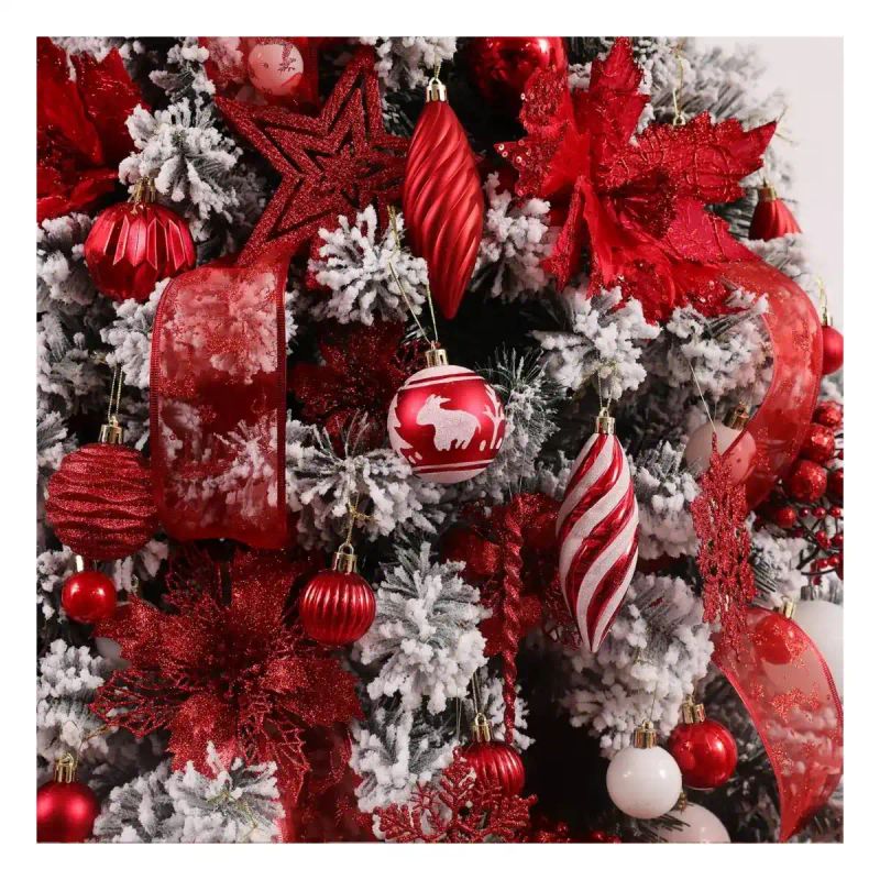BAMBALINAS DE NAVIDAD SET 100 PZAS BOLAS/LAGRIMAS/ESTRELLA ROJO