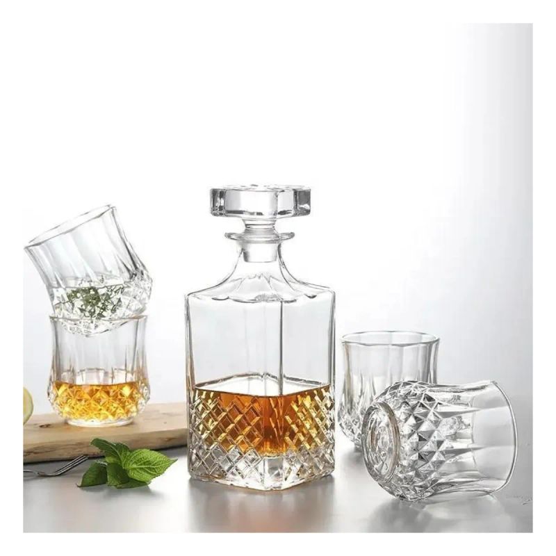 SET DE 4 VASOS DE WHISKEY Y JARRA DE VIDRIO MODELO B