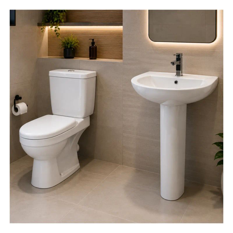 SET DE INODORO TANQUE/BASE + LAVAMANOS PEDESTAL